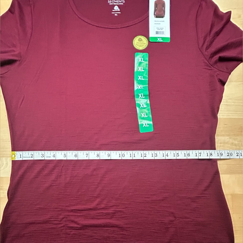 Segments 100% Merino Wool Top XL Dark Red Long Sleeve NWT - Picture 7 of 11